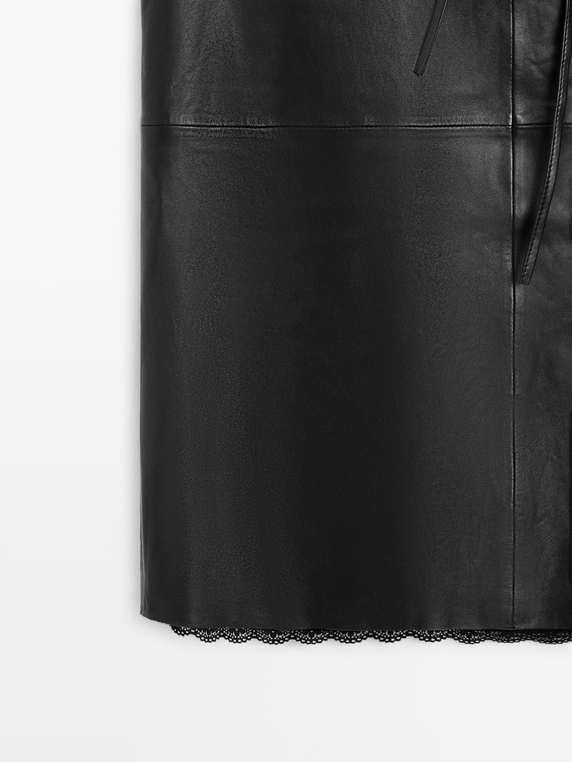 Nappa leather midi skirt with lace detail
